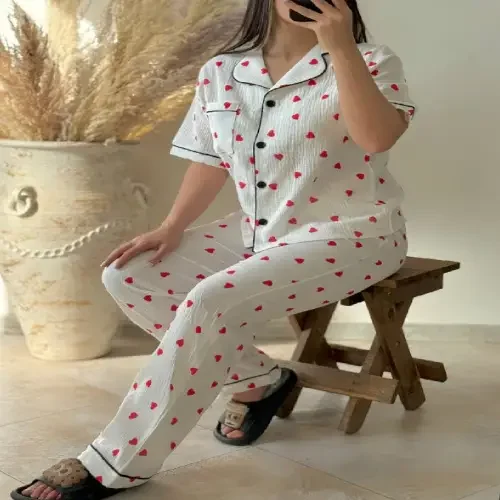 ست شومیز شلوار راحتی پارچه دبل فیس طرح دار سری 8 عددی