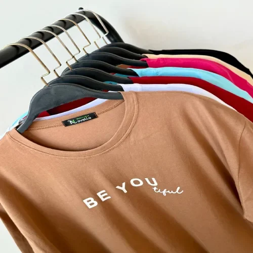 تیشرت باکسی سوپرپنبه مدل چاپی طرح BE YOU پک 8عددی
